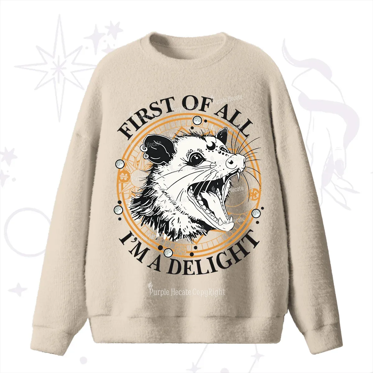 Purplehecate First Of All I Am A Delightful Angry Opossum Fuzzy Ugly Sweater