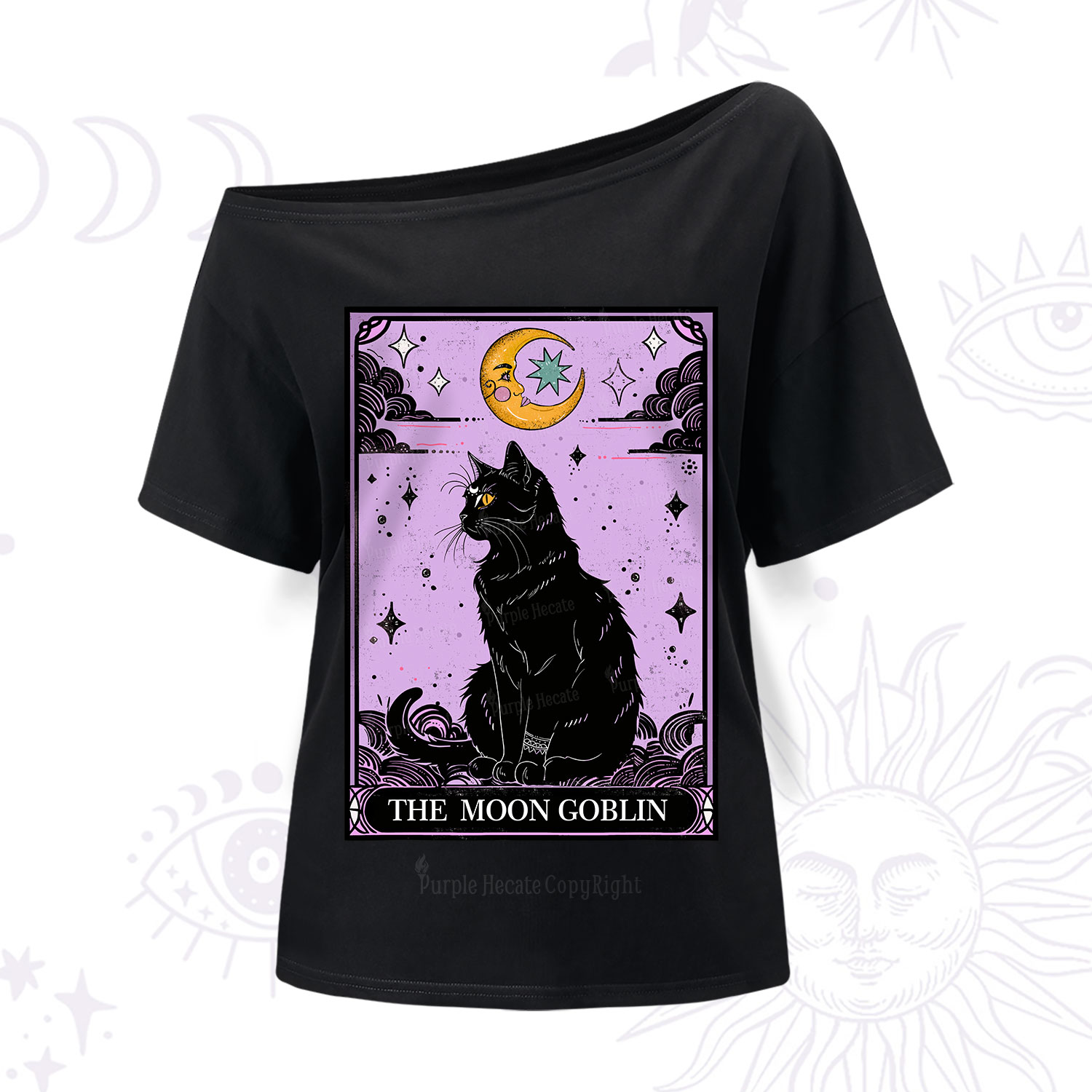 Purplehecate Magical Trash Baby Tarot Cat One Shoulder T-Shirt
