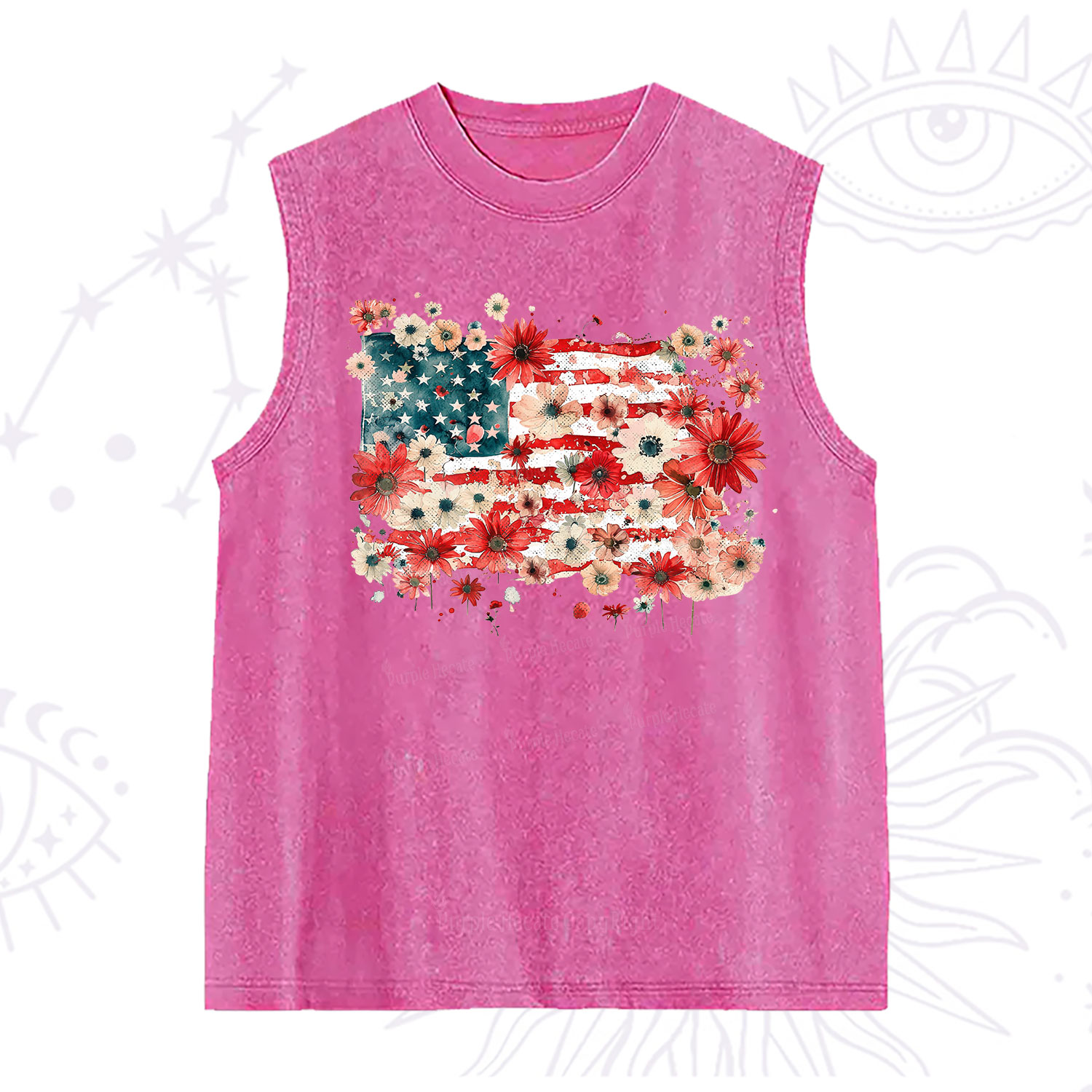 Purplehecate Floral American Flag Washed Tank