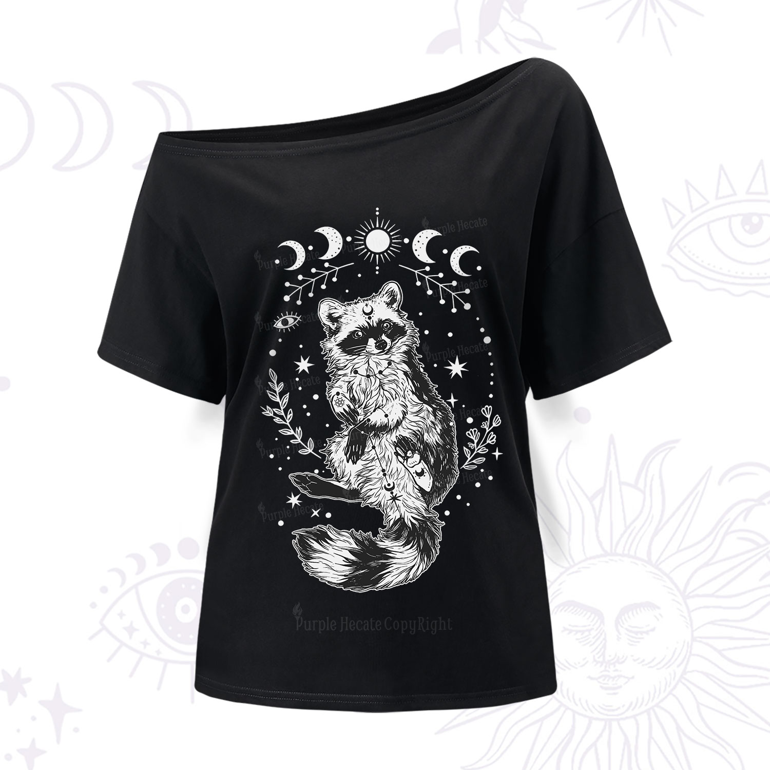 Purplehecate Lunar Magic Raccoon One Shoulder T-Shirt