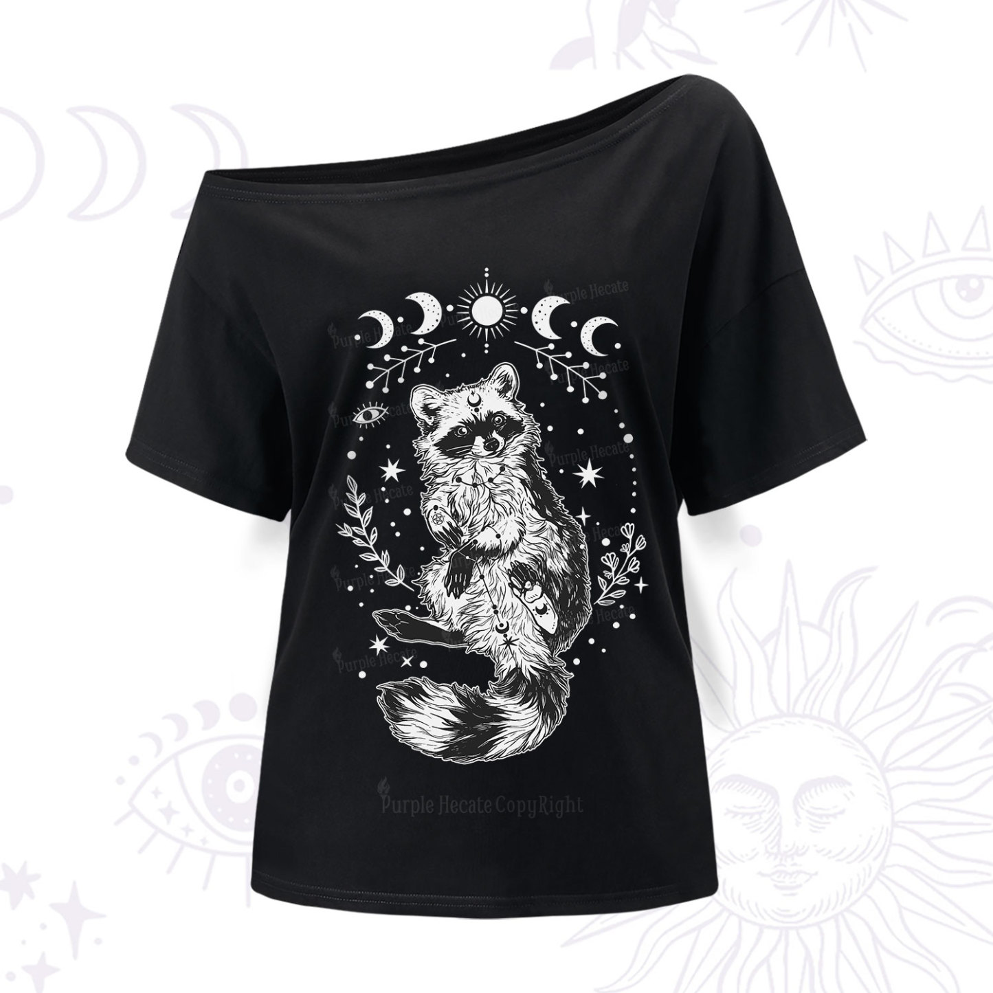 Purplehecate Lunar Magic Raccoon One Shoulder T-Shir