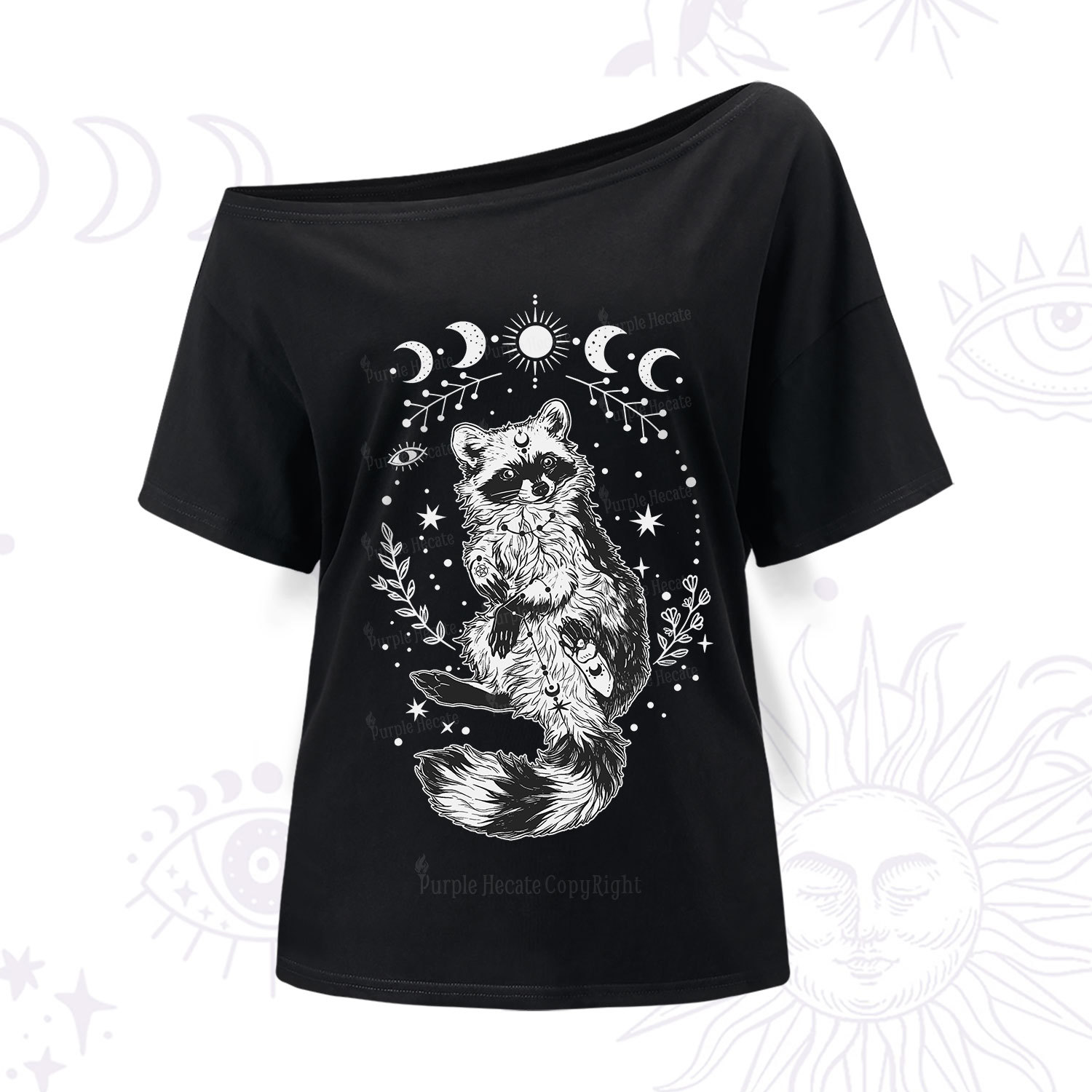 Purplehecate Lunar Magic Raccoon One Shoulder T-Shir