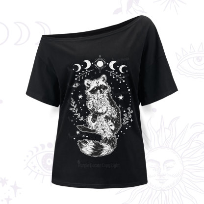 Purplehecate Lunar Magic Raccoon One Shoulder T-Shirt