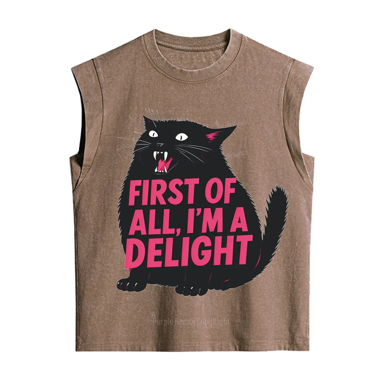 Purplehecate First Of All I'm A Delight Cat Vintage Washed Tank
