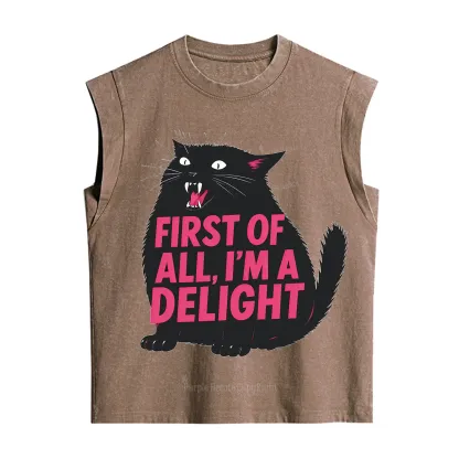 Purplehecate First Of All I'm A Delight Cat Vintage Washed Tank