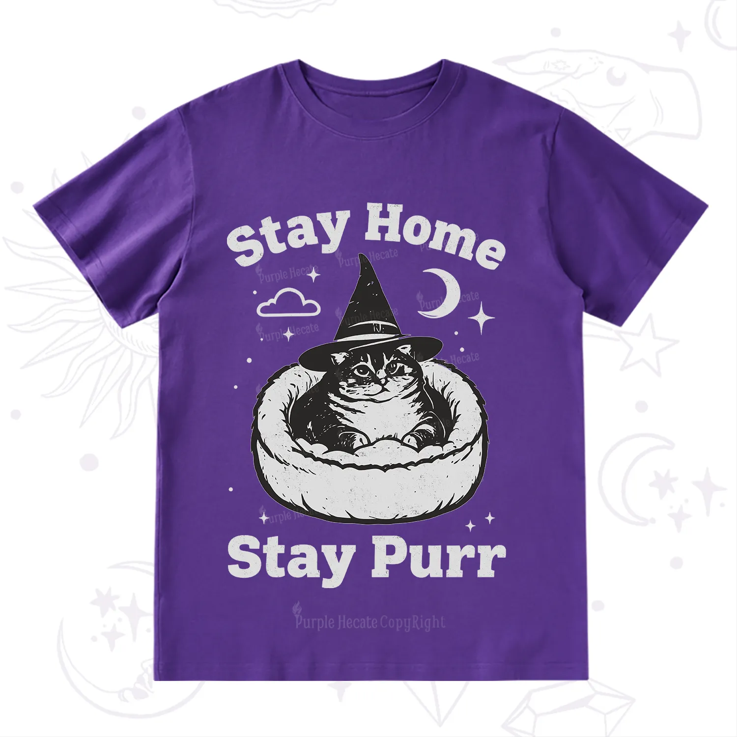 Purplehecate Stay Home Stay Purr Witch Cat T-Shirt