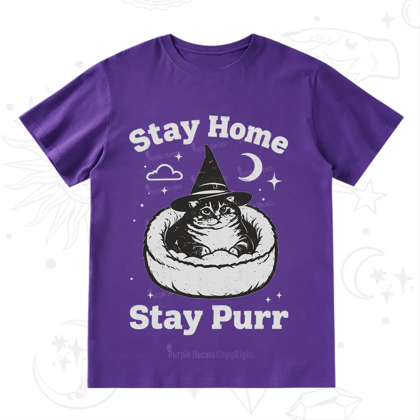 Purplehecate Stay Home Stay Purr Witch Cat T-Shirt