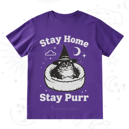 Purplehecate Stay Home Stay Purr Witch Cat T-Shirt