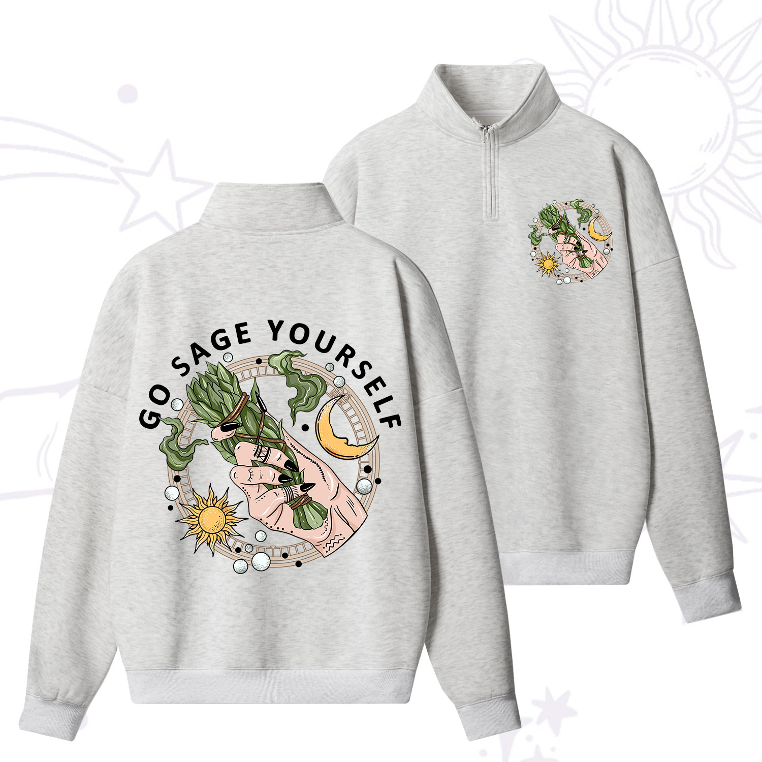 Purplehecate Go Sage Yourself Quarter Zip Fleece Sweatshirt