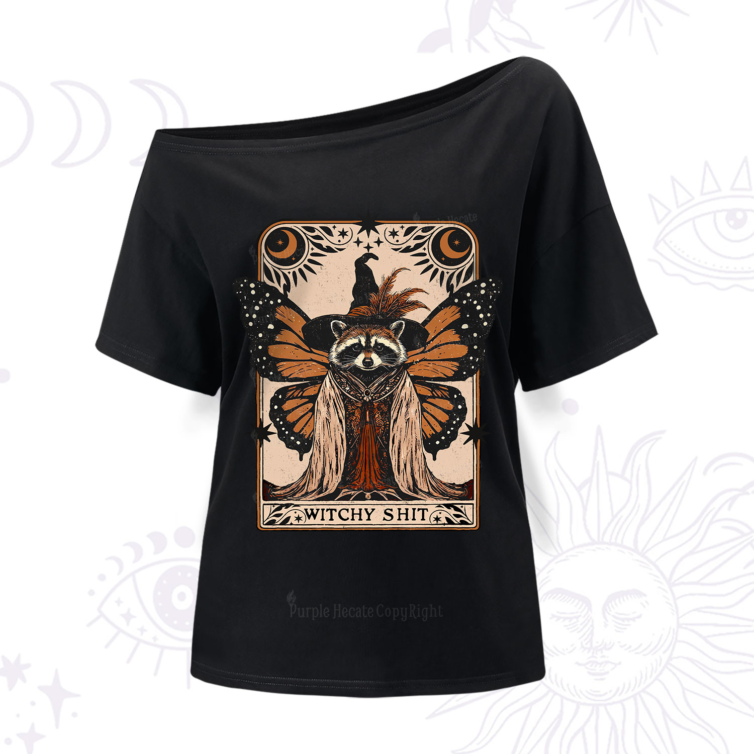 Purplehecate Witchy Shit Raccoon One Shoulder T-Shirt