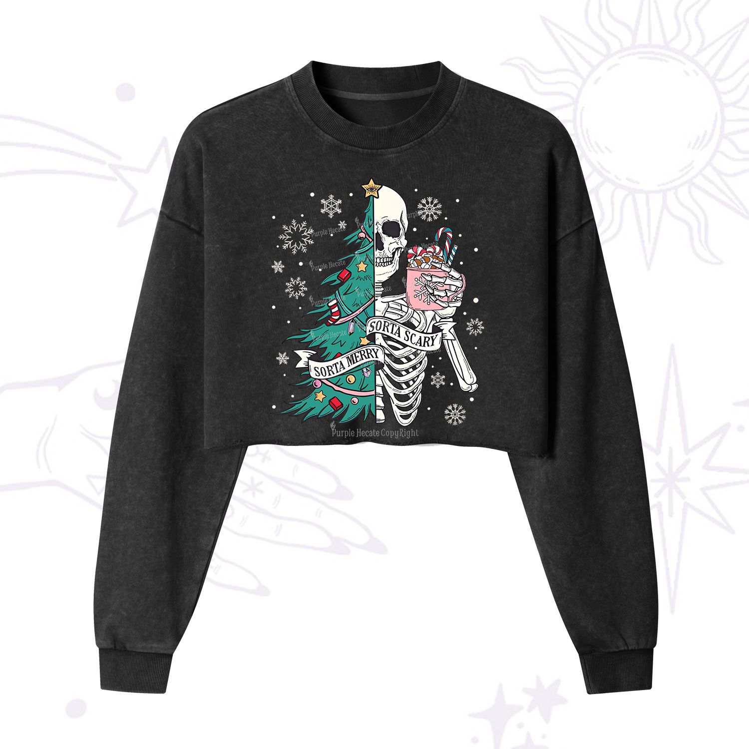 Purplehecate Sorta Merry Sorta Scary Christmas Cropped Washed Sweatshirt