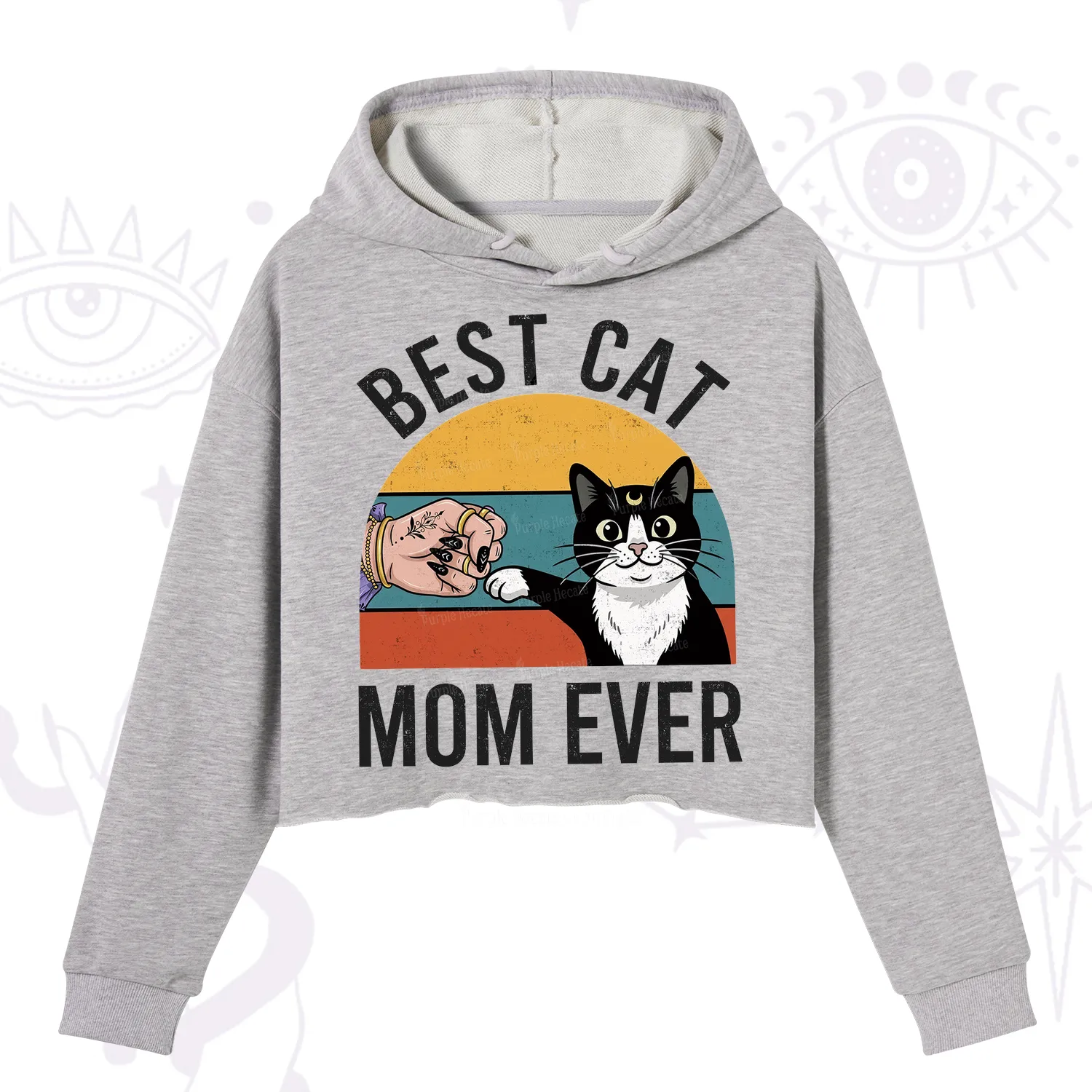 Purplehecate Best Cat Mom Ever Crop Hoodie