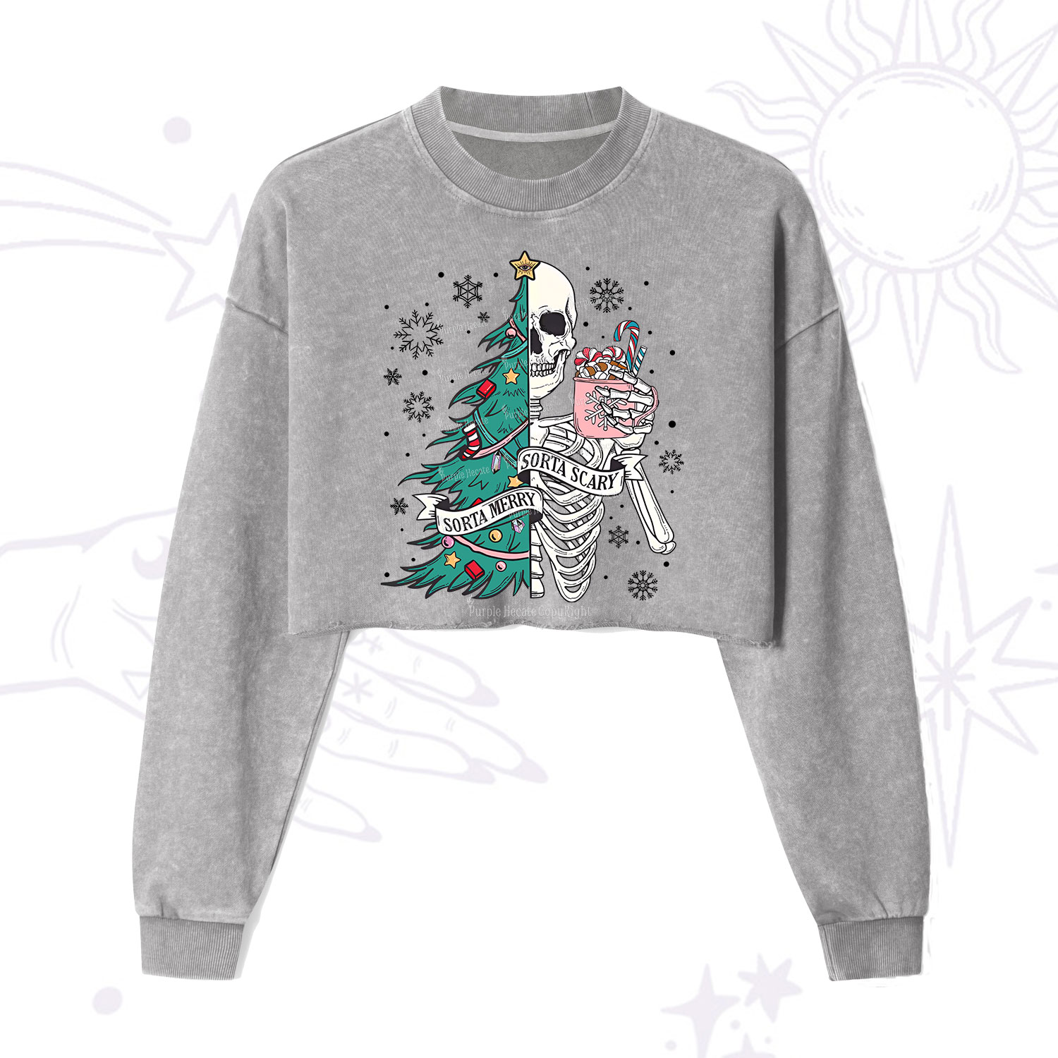 Purplehecate Sorta Merry Sorta Scary Christmas Cropped Washed Sweatshirt