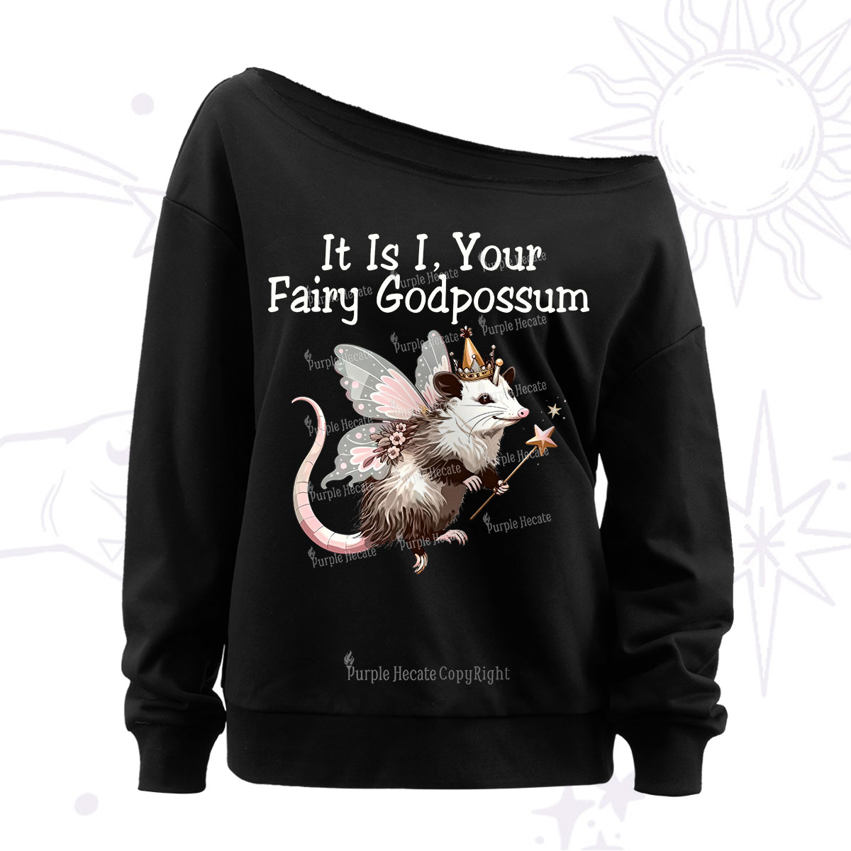 Purplehecate It Is I Your Fairy Godpossum Off The Shoulder Sweatshirt