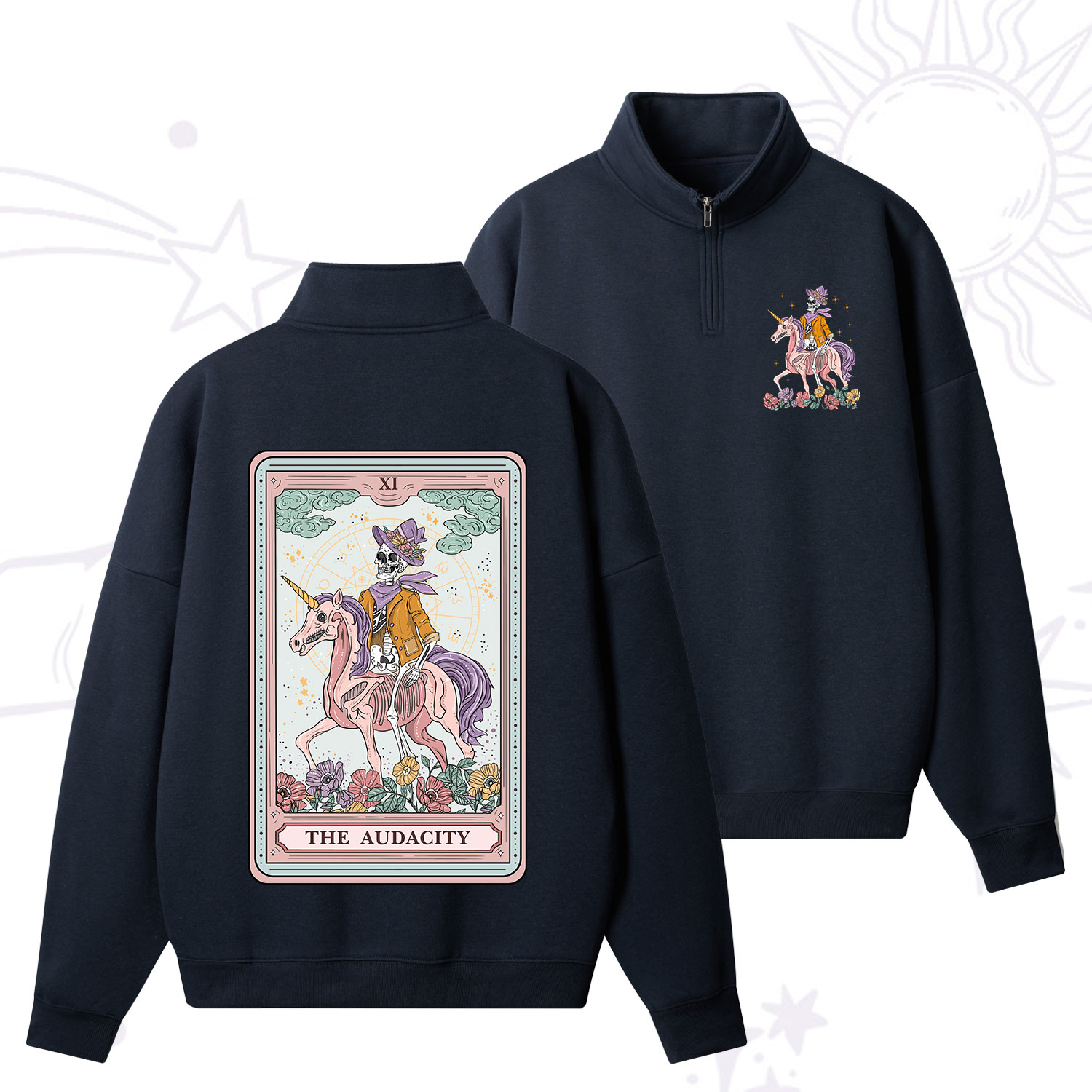 Purplehecate The Audacity Tarot Card Quarter Zip Fleece Sweatshirt