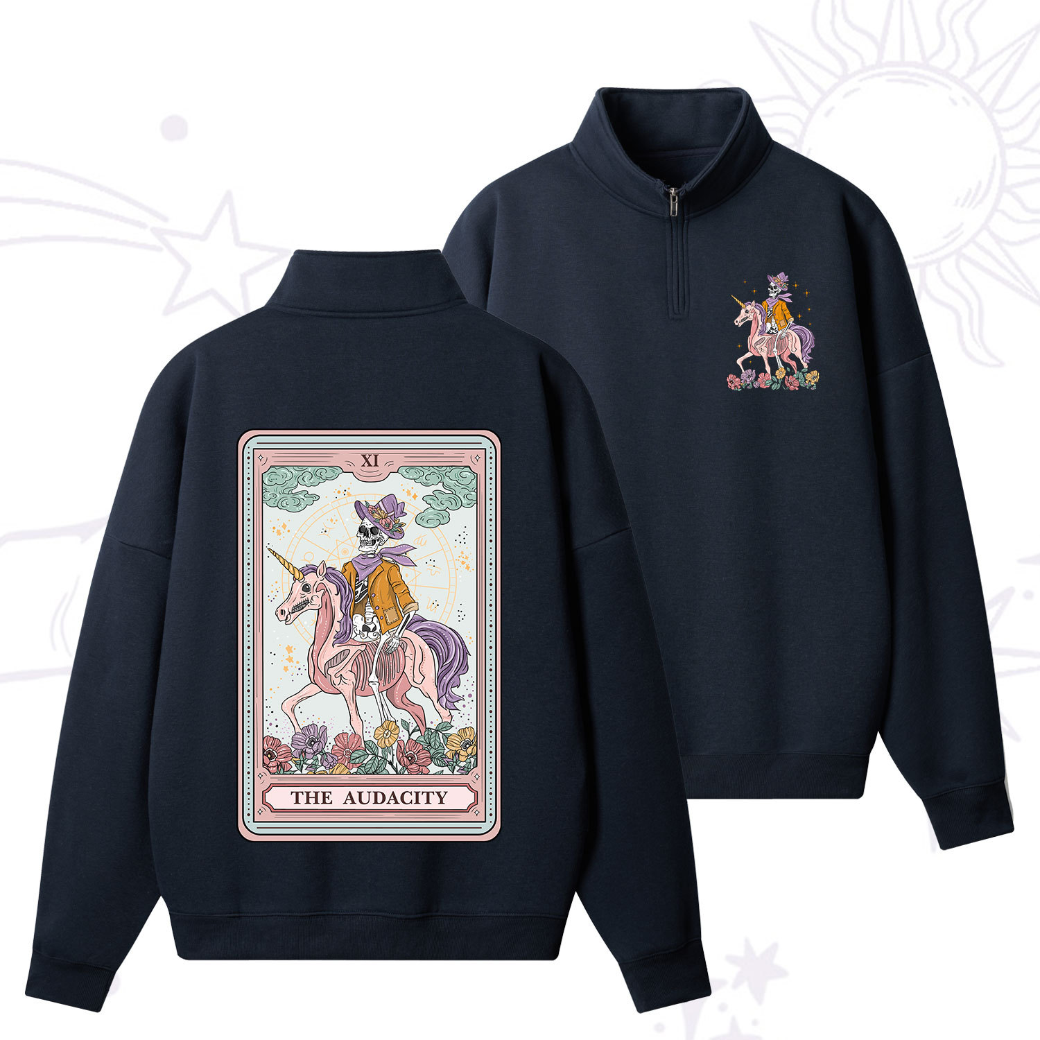 Purplehecate The Audacity Tarot Card Quarter Zip Fleece Sweatshirt