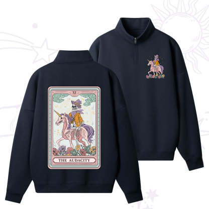 Purplehecate The Audacity Tarot Card Quarter Zip Fleece Sweatshirt