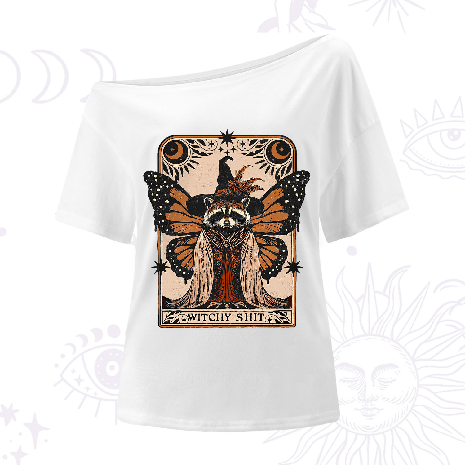Purplehecate Witchy Shit Raccoon One Shoulder T-Shirt