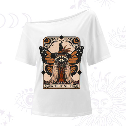 Purplehecate Witchy Shit Raccoon One Shoulder T-Shirt