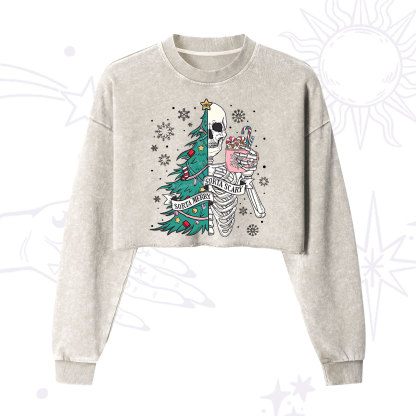 Purplehecate Sorta Merry Sorta Scary Christmas Cropped Washed Sweatshirt
