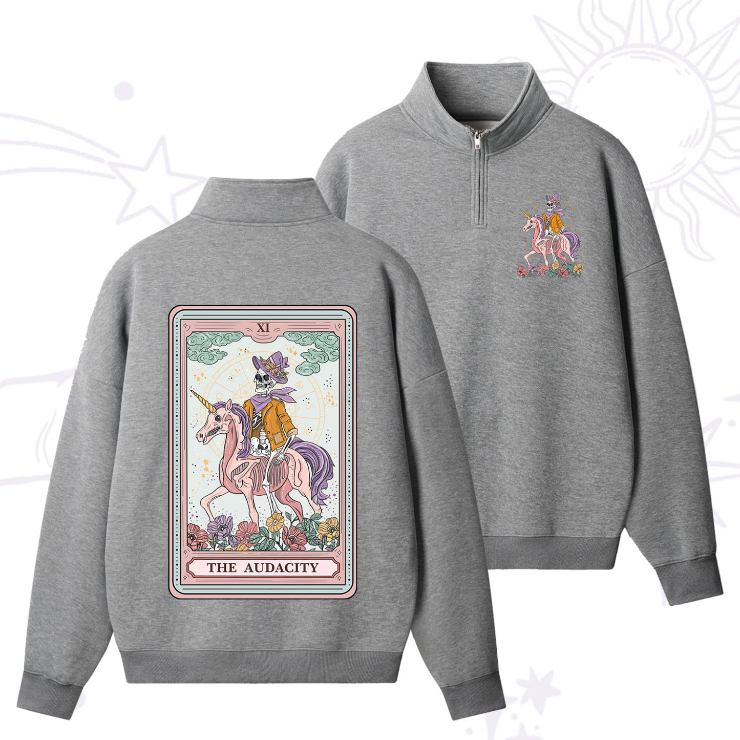 Purplehecate The Audacity Tarot Card Quarter Zip Fleece Sweatshirt