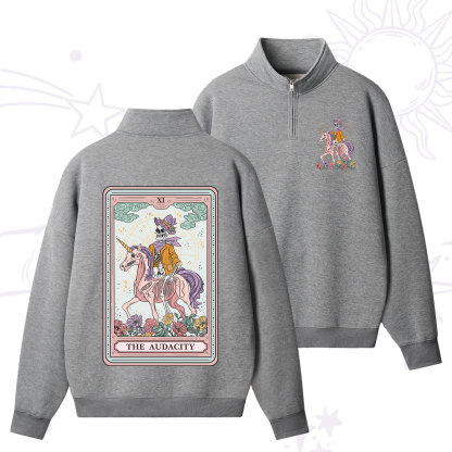 Purplehecate The Audacity Tarot Card Quarter Zip Fleece Sweatshirt