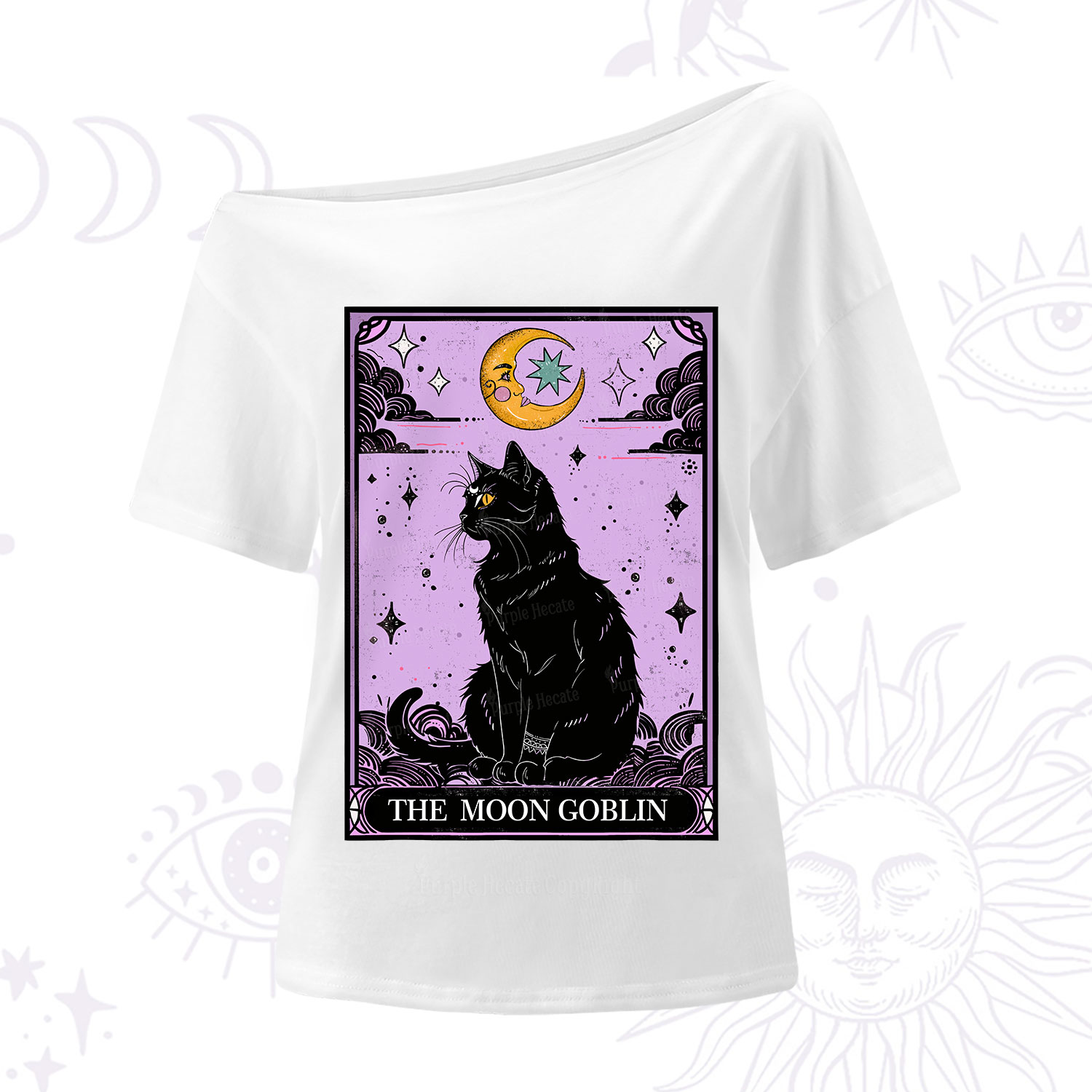Purplehecate Magical Trash Baby Tarot Cat One Shoulder T-Shirt