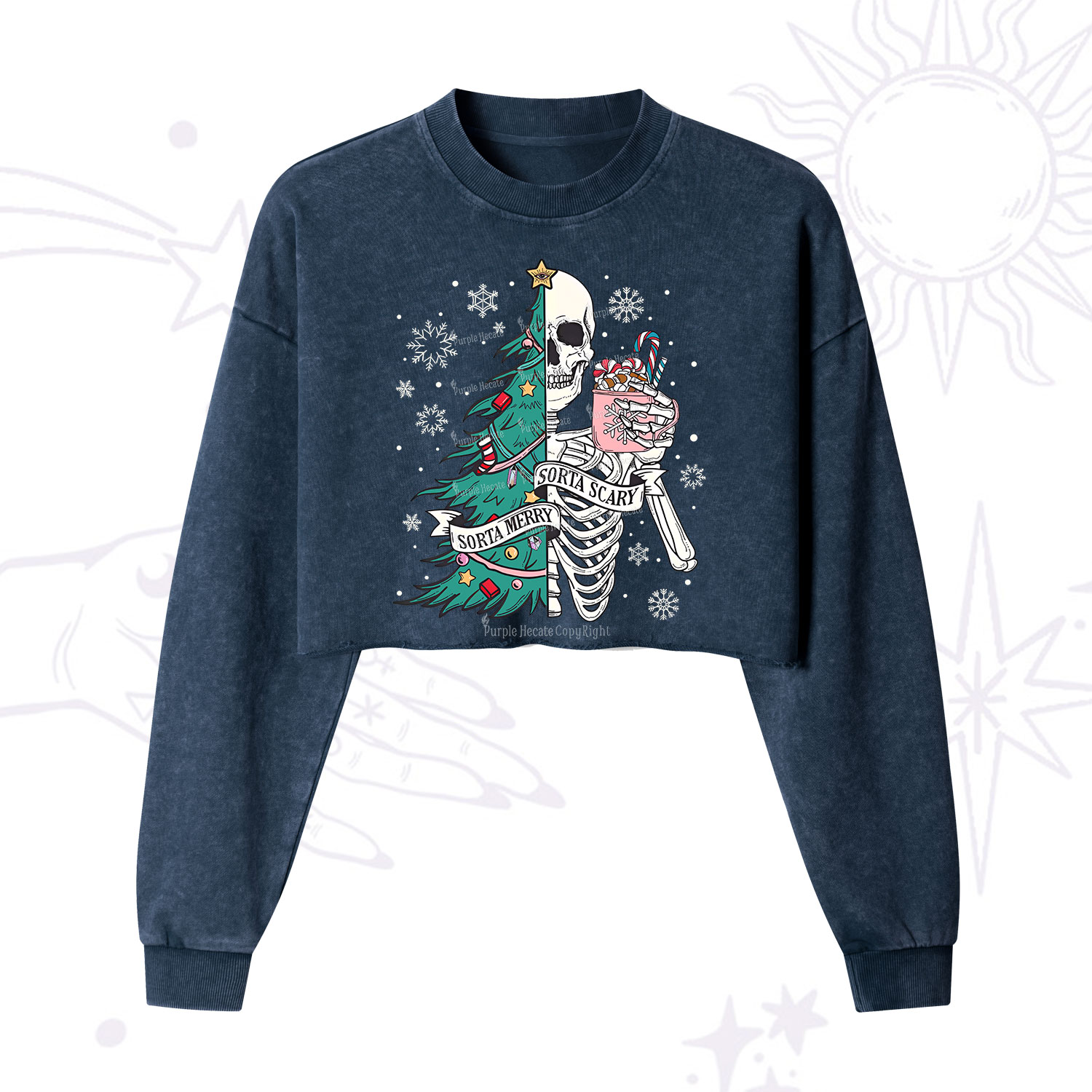 Purplehecate Sorta Merry Sorta Scary Christmas Cropped Washed Sweatshirt