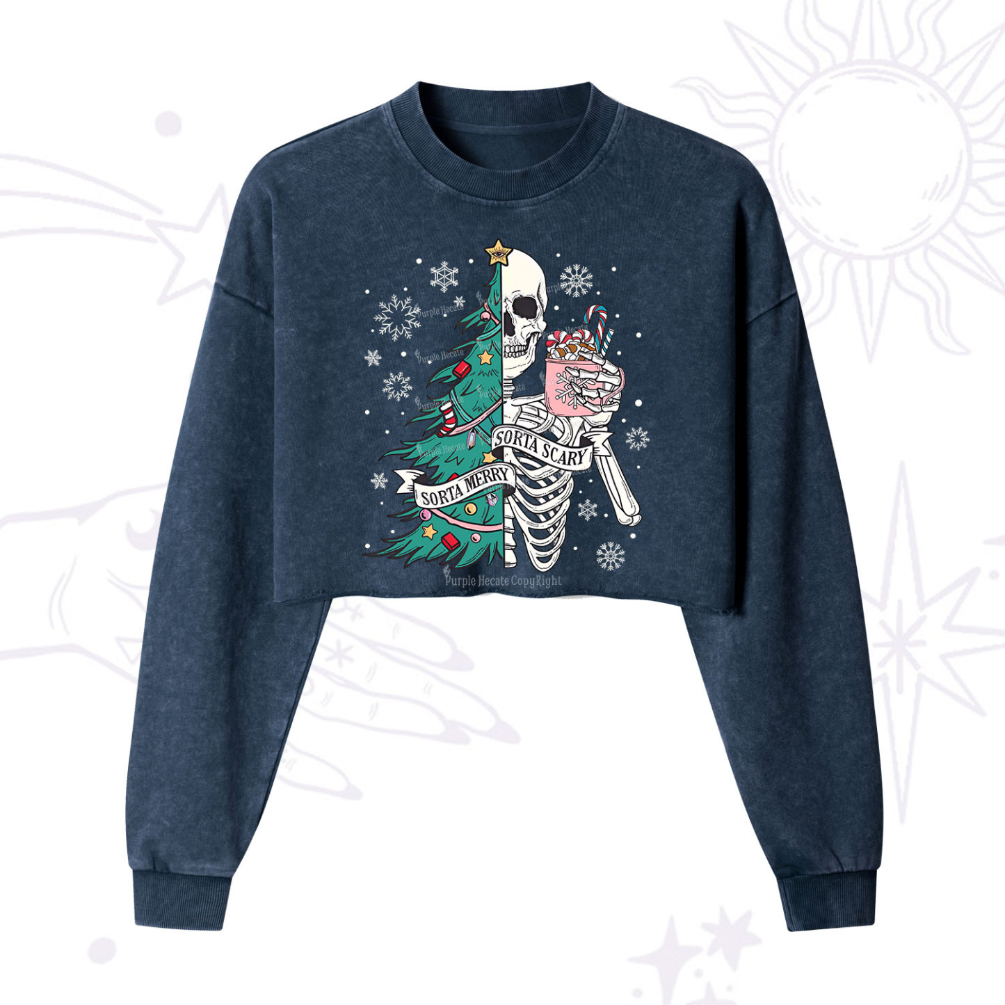 Purplehecate Sorta Merry Sorta Scary Christmas Cropped Washed Sweatshirt