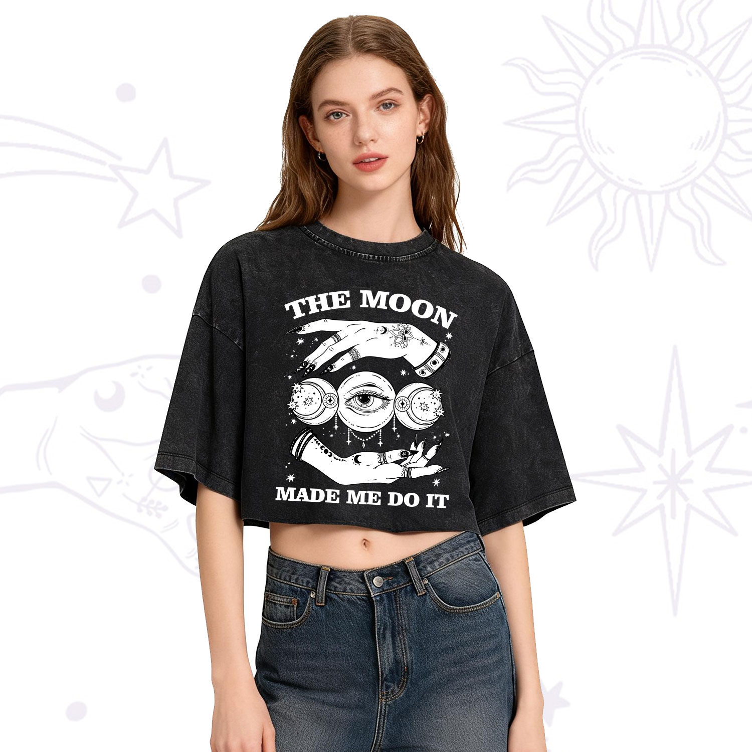 Purplehecate Funny The Moon Made Me Do It Washed Cropped T-Shirt