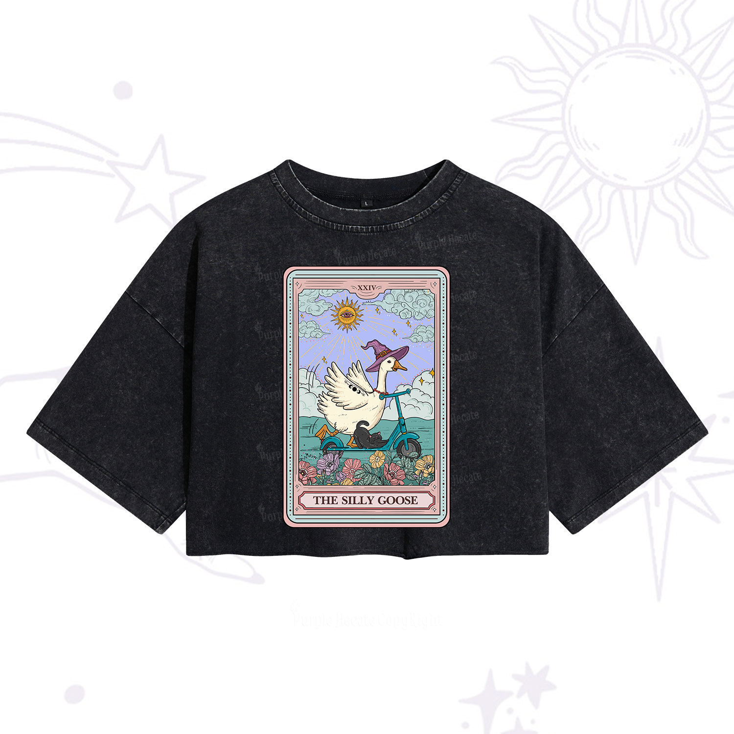 Purplehecate The Silly Goose Tarot Card Washed Cropped T-Shirt