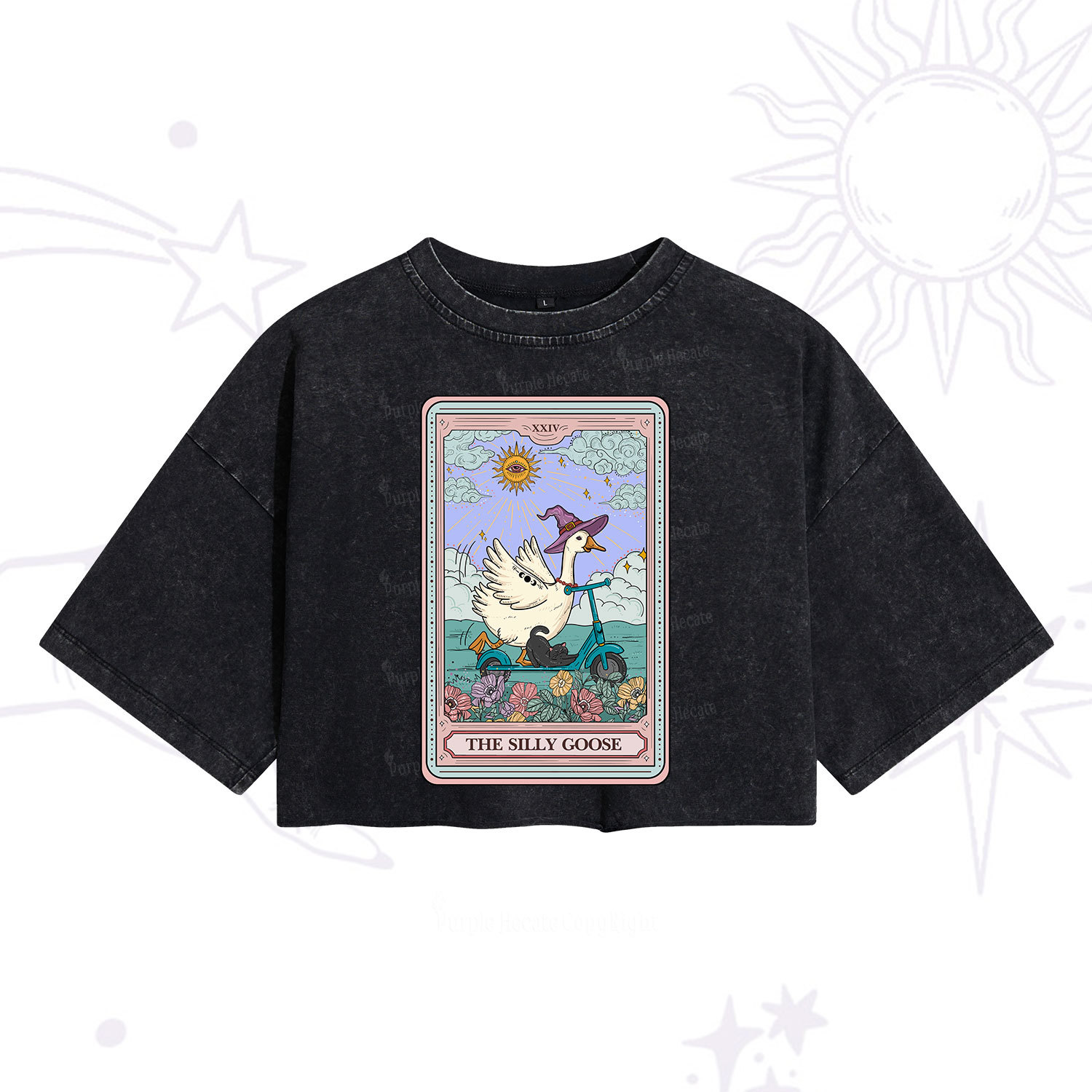 Purplehecate The Silly Goose Tarot Card Washed Cropped T-Shirt