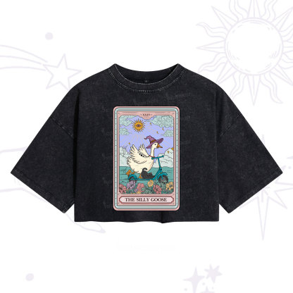 Purplehecate The Silly Goose Tarot Card Washed Cropped T-Shirt