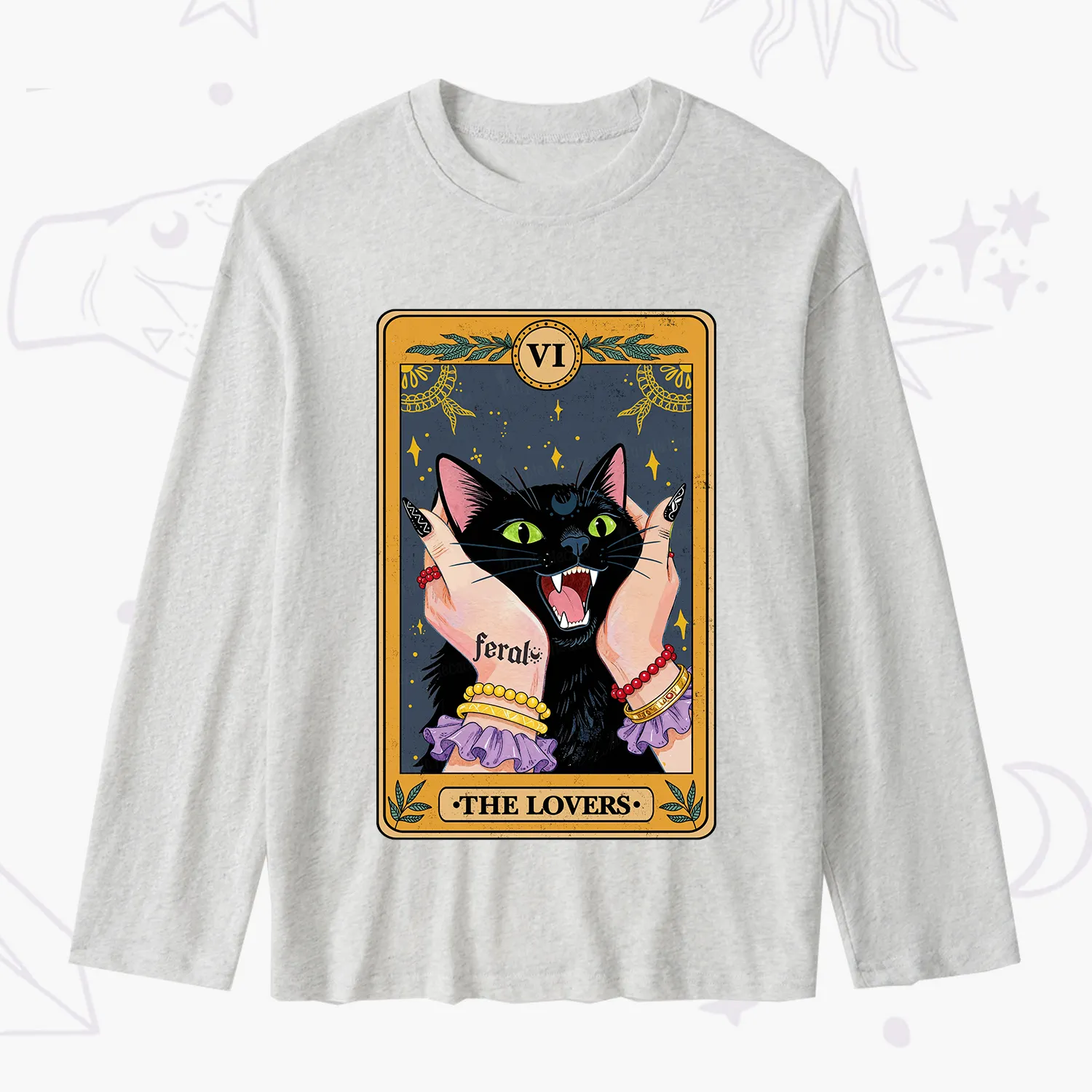 Purplehecate The Lovers Tarot Feral Cat Slub Long Sleeve T-Shirt