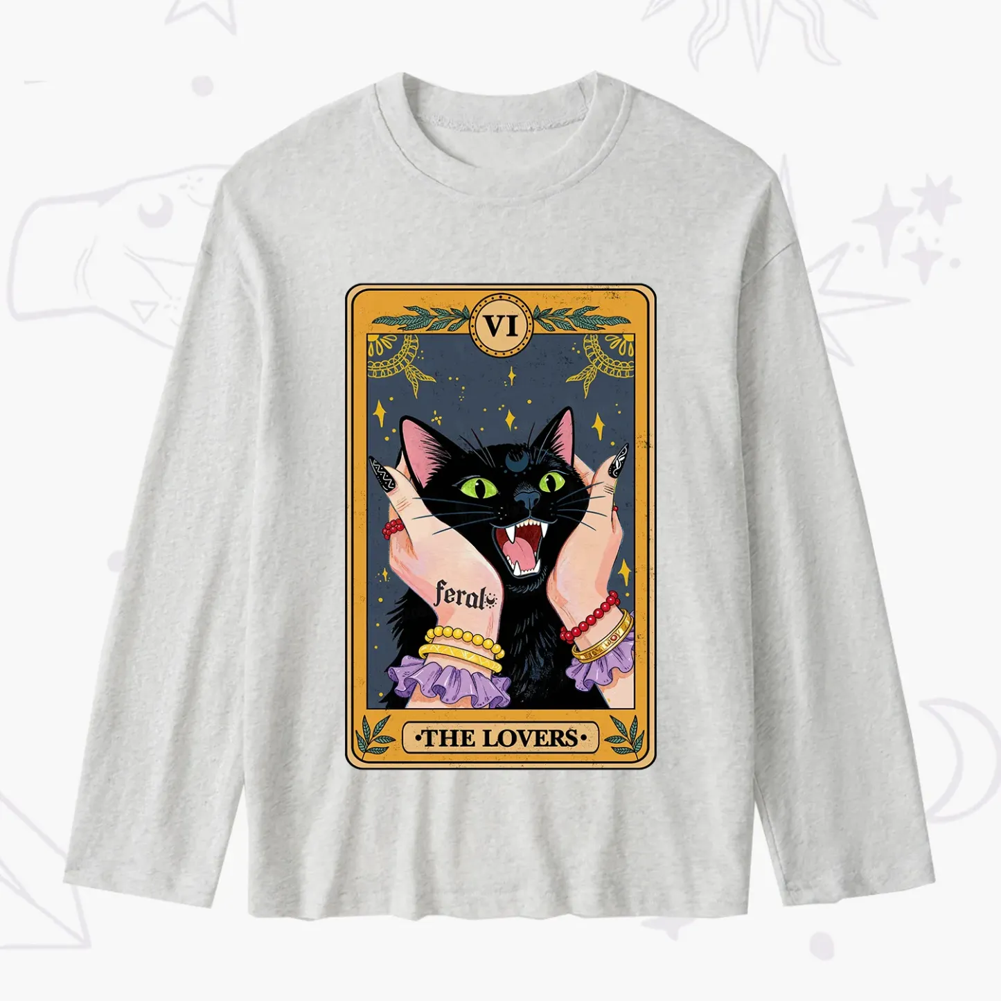 Purplehecate The Lovers Tarot Feral Cat Slub Long Sleeve T-Shirt