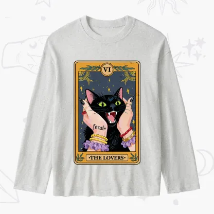 Purplehecate The Lovers Tarot Feral Cat Slub Long Sleeve T-Shirt