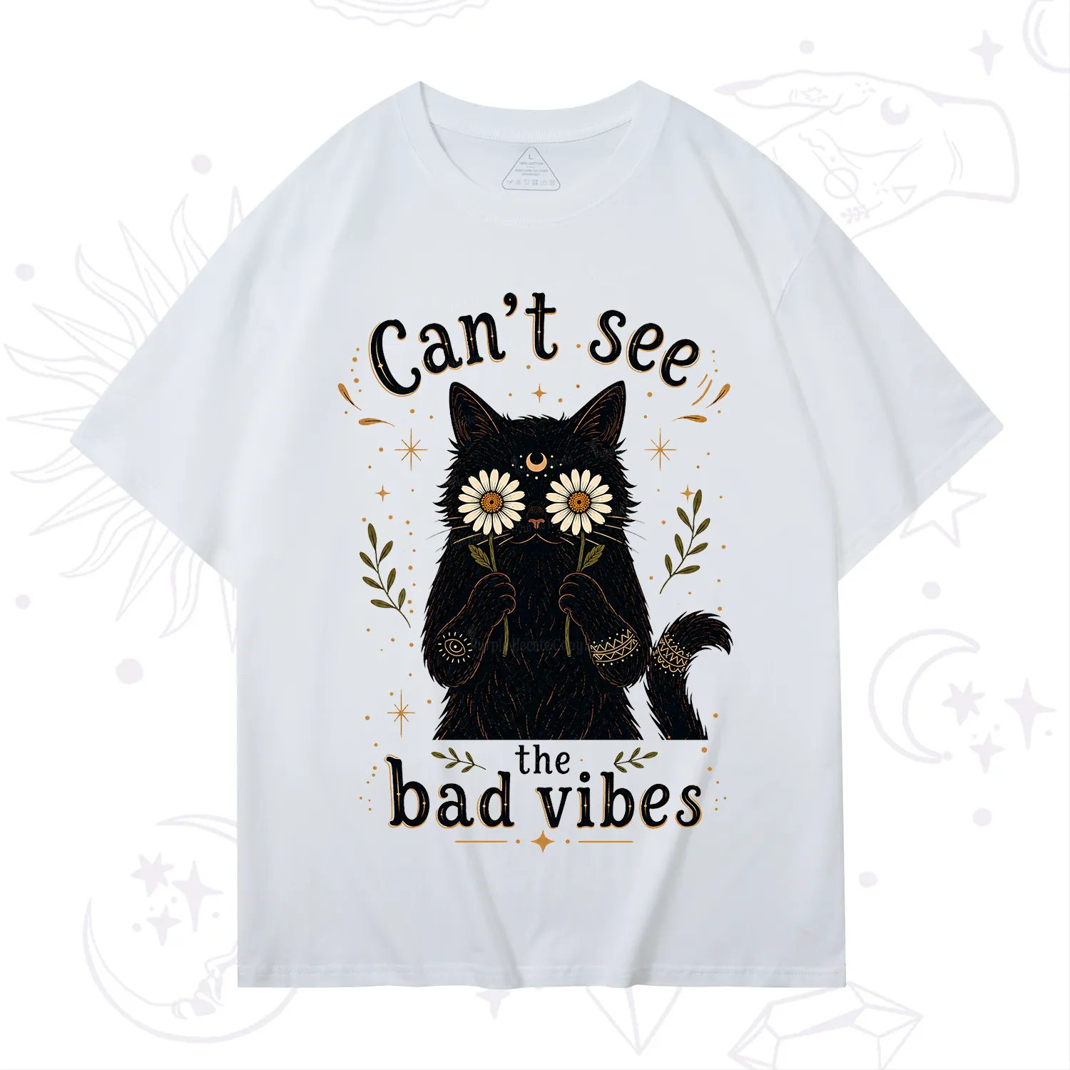 Purplehecate Can't See the Bad Vibes Black Cat T-Shirt