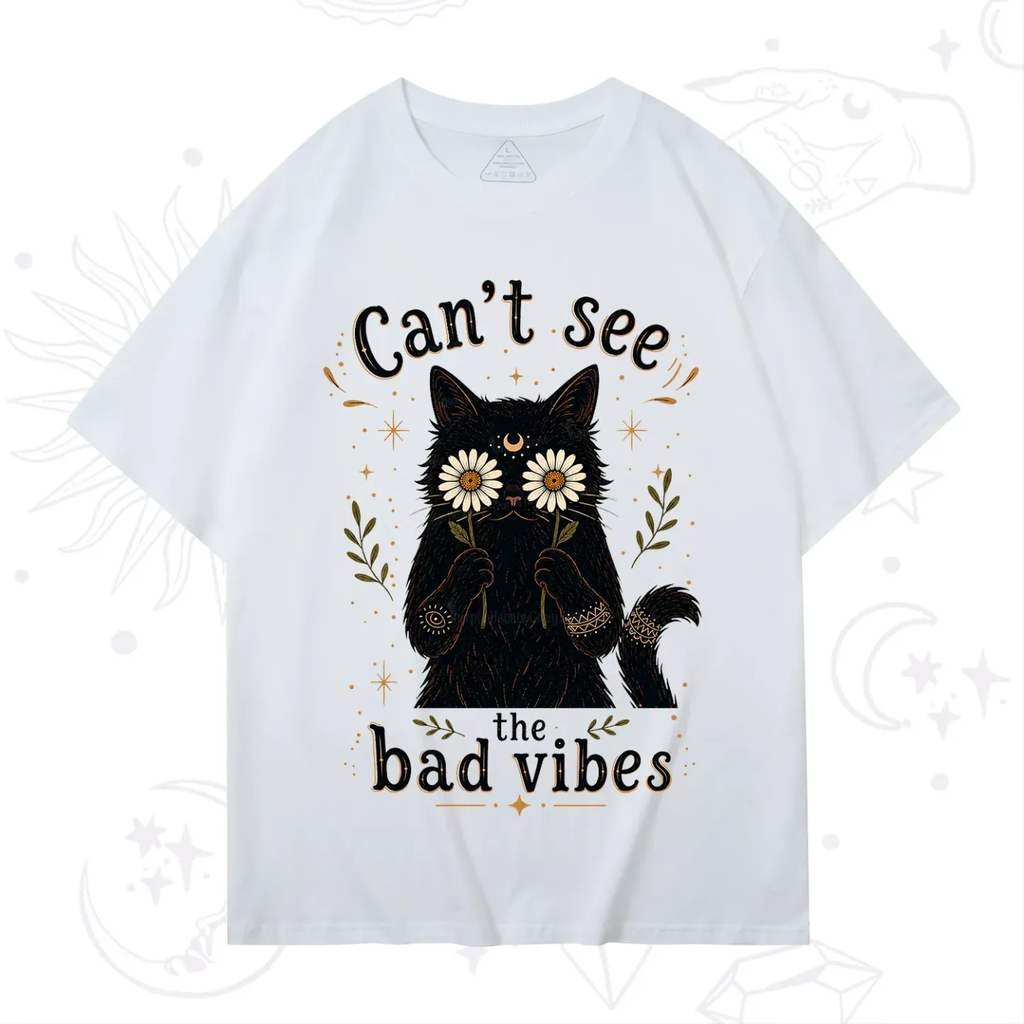 Purplehecate Can't See the Bad Vibes Black Cat T-Shirt