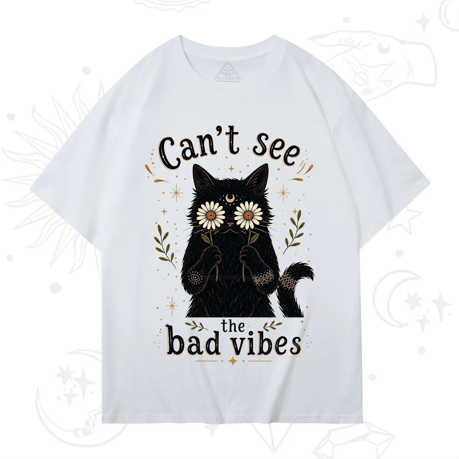Purplehecate Can't See the Bad Vibes Black Cat T-Shirt
