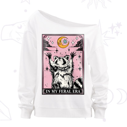 Purplehecate The In My Feral Era Tarot Raccoon Off The Shoulder Sweatshirt