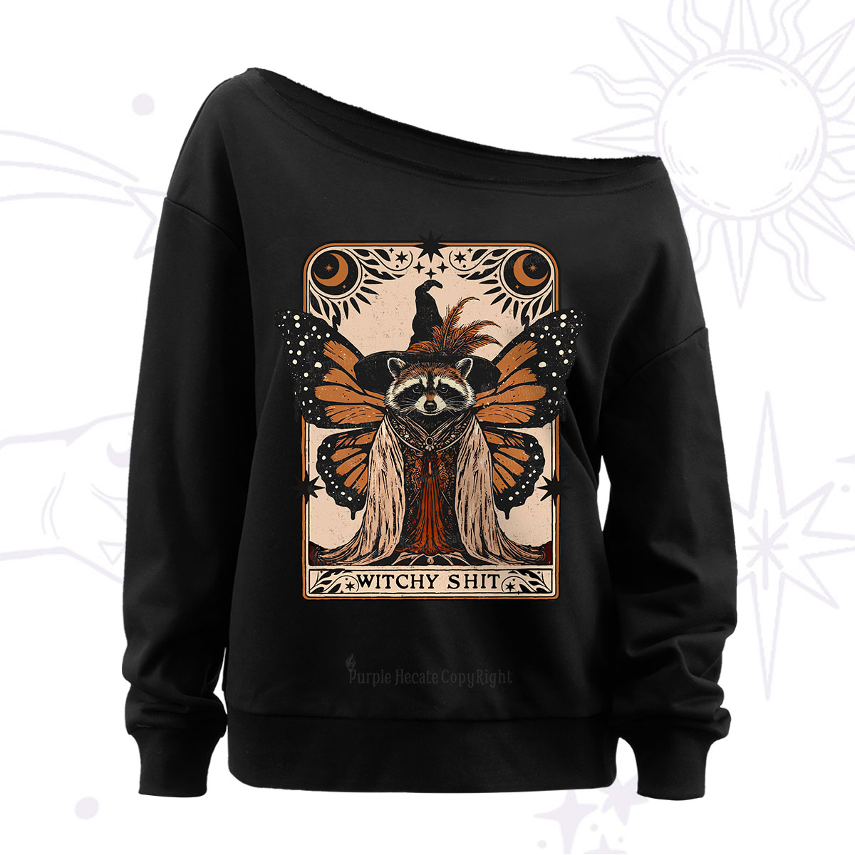 Purplehecate Witchy Shit Raccoon Off The Shoulder Sweatshirt