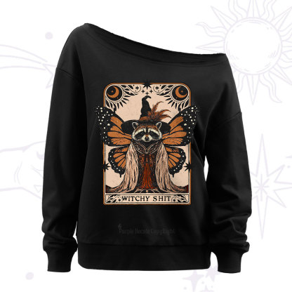 Purplehecate Witchy Shit Raccoon Off The Shoulder Sweatshirt