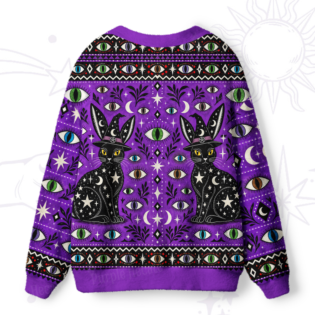 Purplehecate Visionary Eyes & Astrological Black Bunny Ugly Cardigan Sweaters