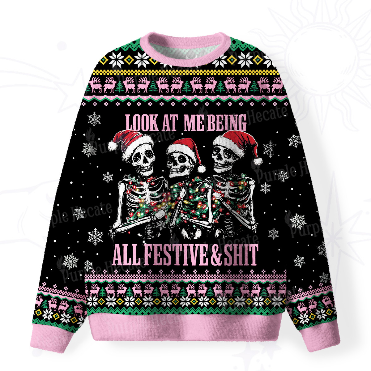 [Copy]Purplehecate Neon Cat Party Fuzzy Ugly Christmas Sweatshirt