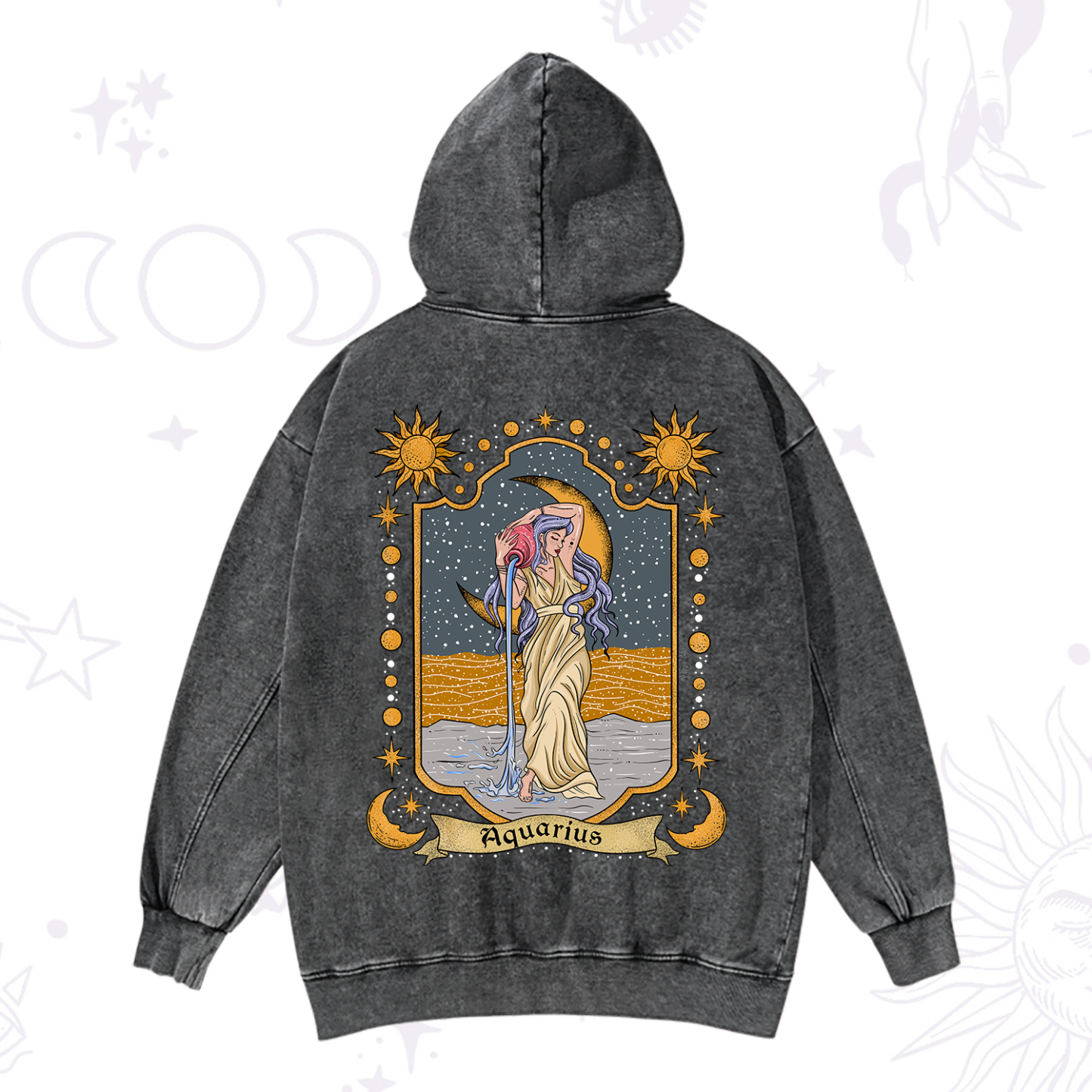 Magic Purplehecate Aquarius Zodiac Washed Hoodie