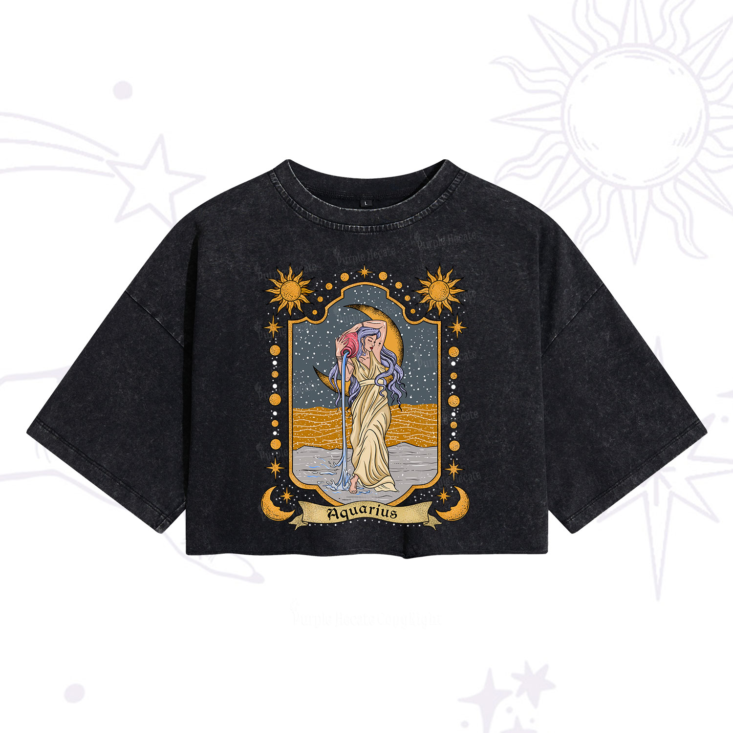 Purplehecate Aquarius Zodiac Washed Cropped T-Shirt