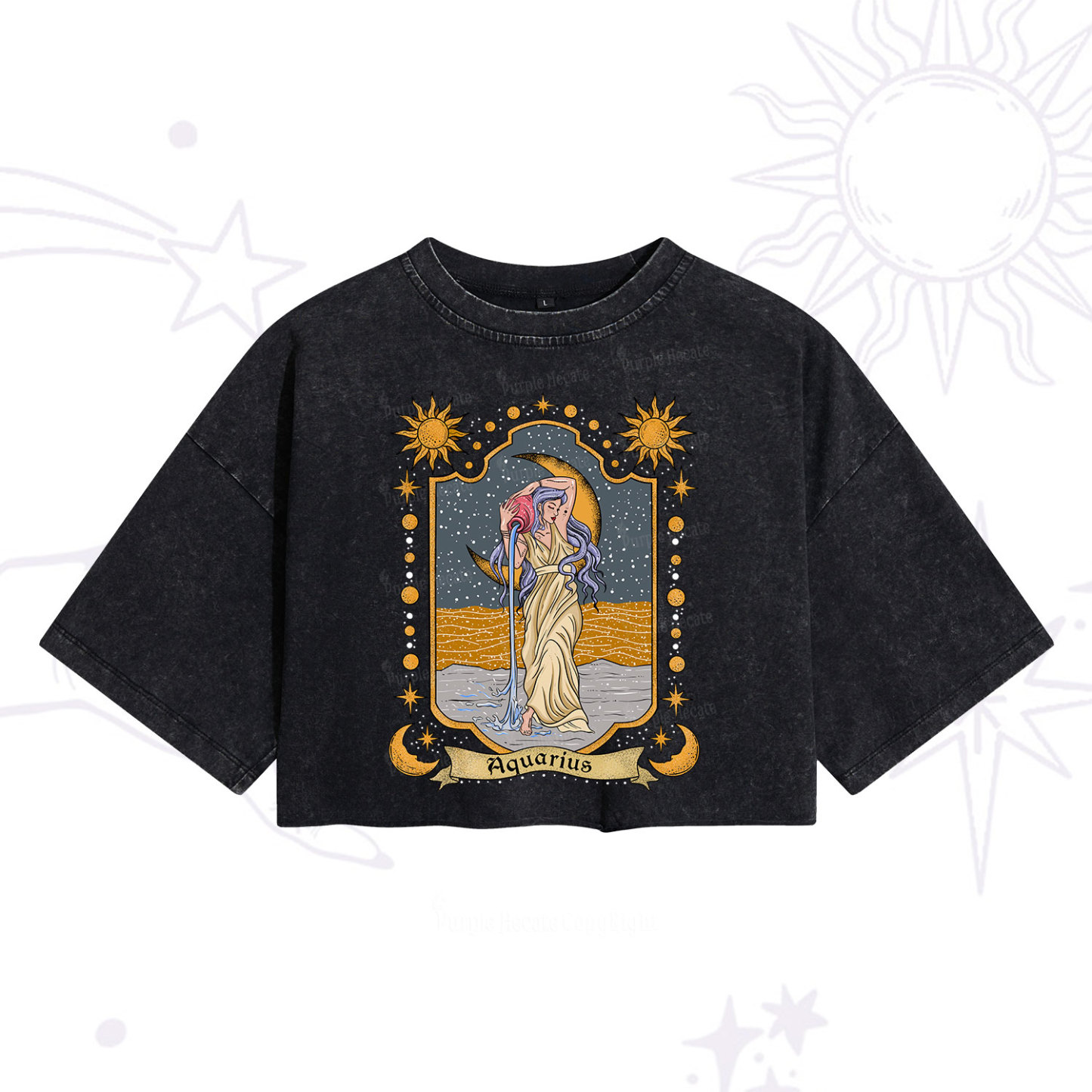 Purplehecate Aquarius Zodiac Washed Cropped T-Shirt