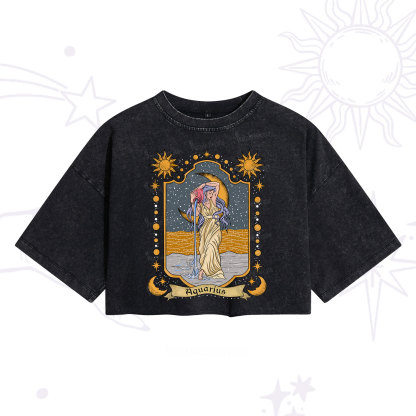 Purplehecate Aquarius Zodiac Washed Cropped T-Shirt