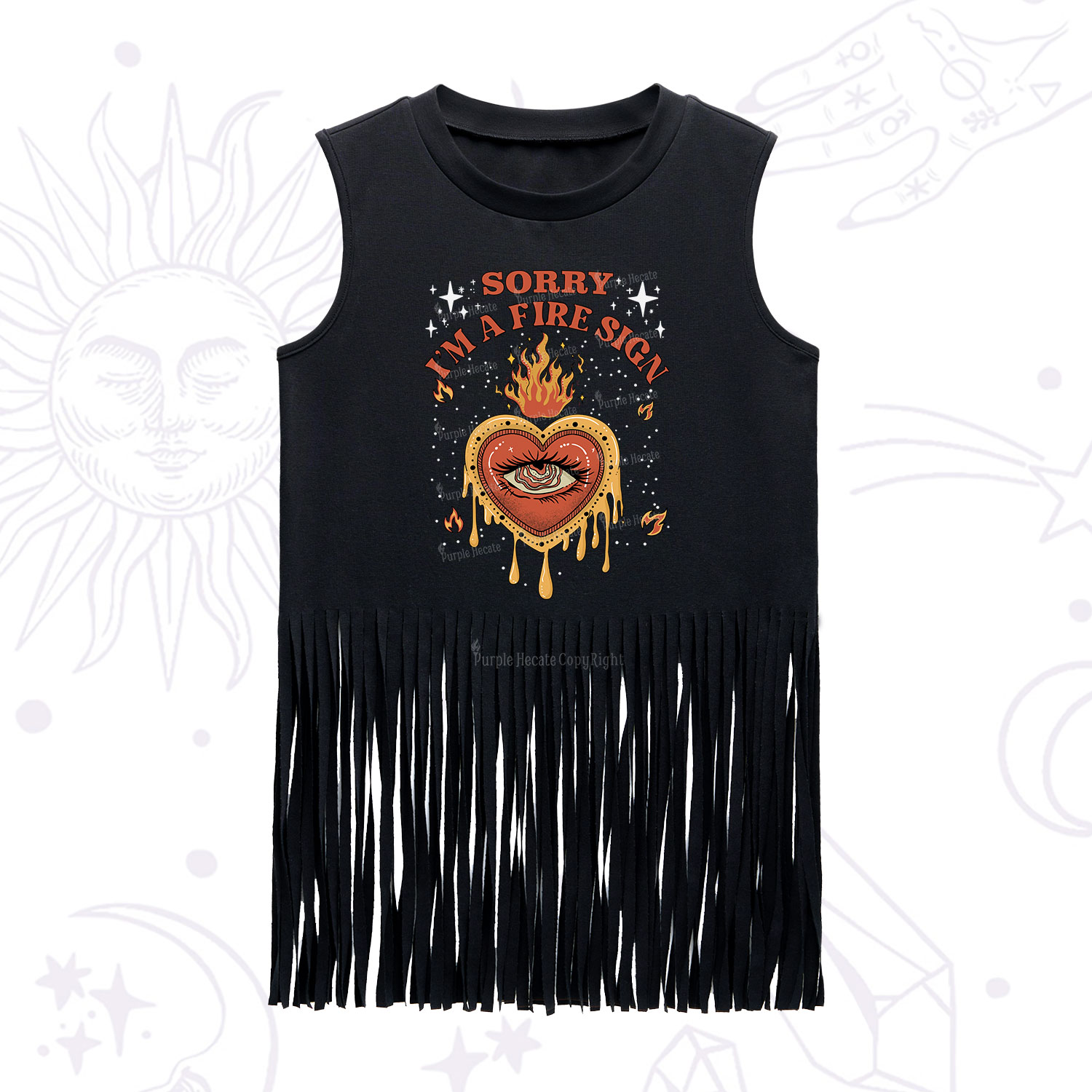 Purplehecate Sorry I'm A Fire Sign Fringe Tank Top