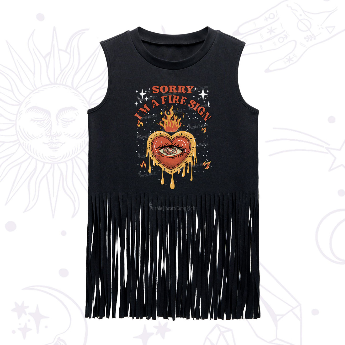 Purplehecate Sorry I'm A Fire Sign Fringe Tank Top